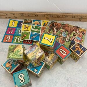 Vintage Animal and Number Blocks Set